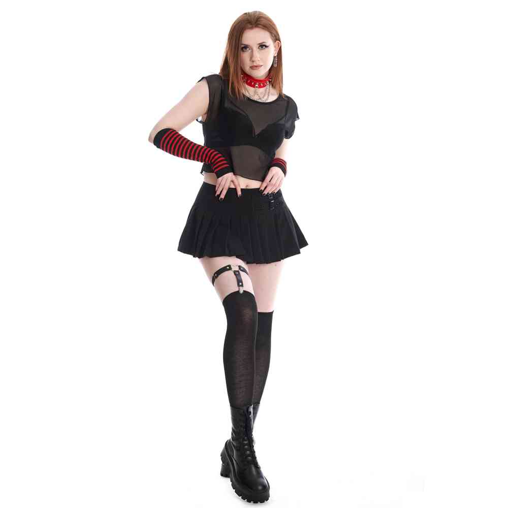 Banned - Frances Striped Armwarmer - Rood/Zwart